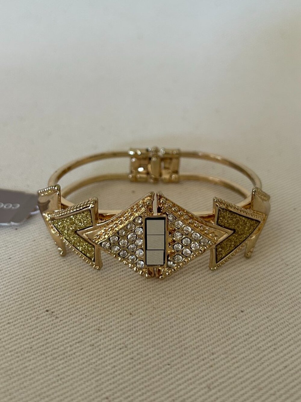 Cookie Lee Glamorous Art Deco Rhinestone Hinged Bangle Bracelet - NWT